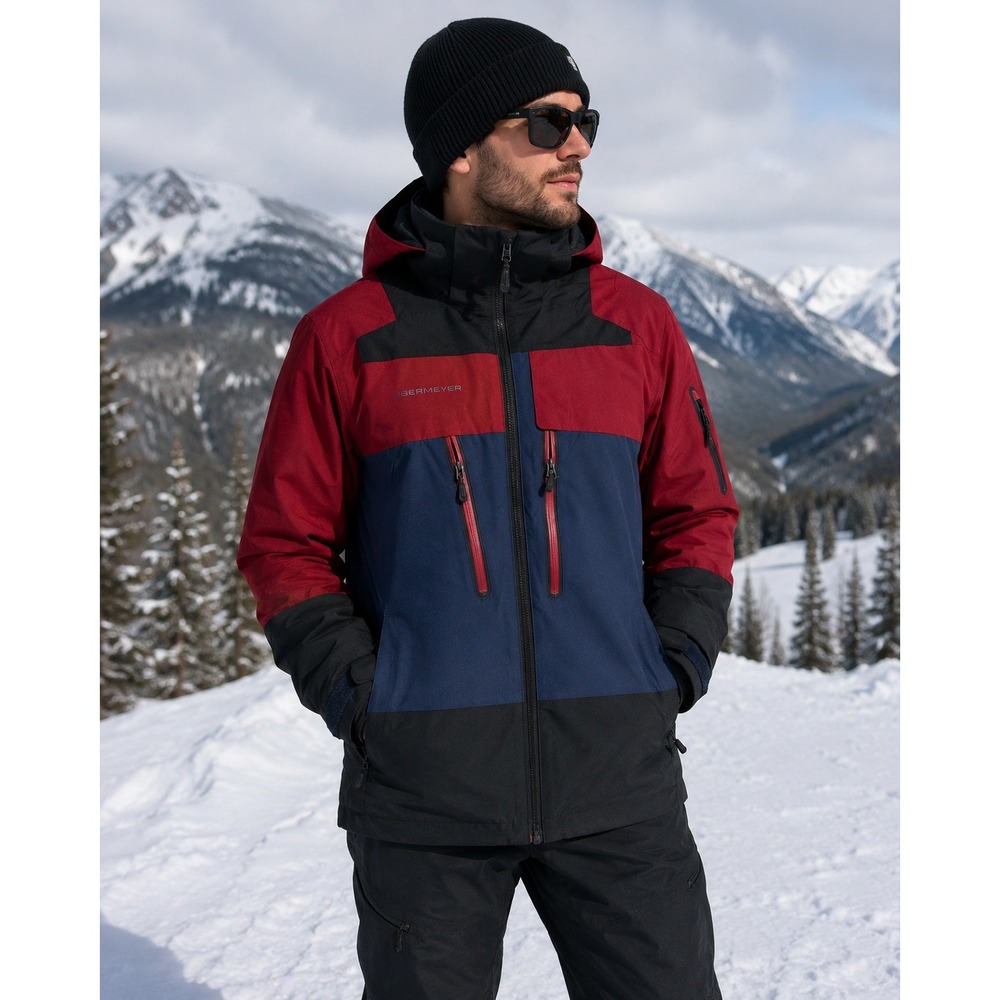 Obermeyer Cirque Jacket Ski Snow Hooded Men's Small Rustic Red Blue $349